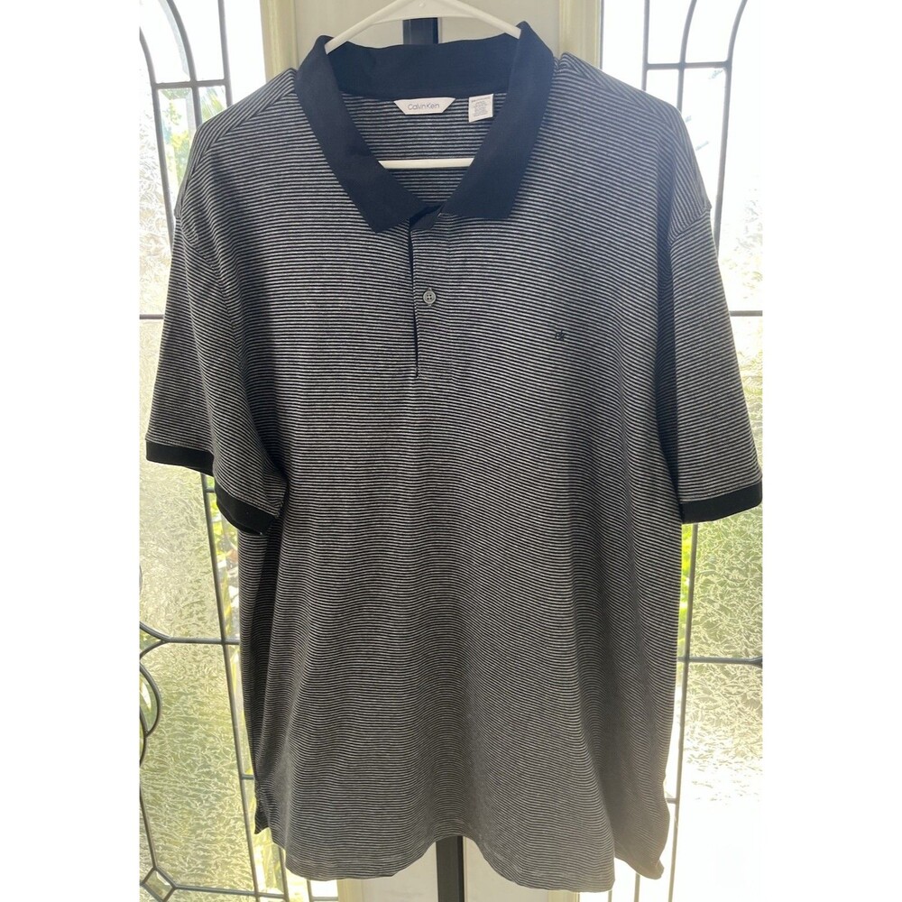 Calvin Klein Mens Short Sleeve Polo Shirt Size XXL Gray & Black Striped Classic
